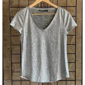 White House Black Market Silver V Neck Top Size XS Snake Pattern